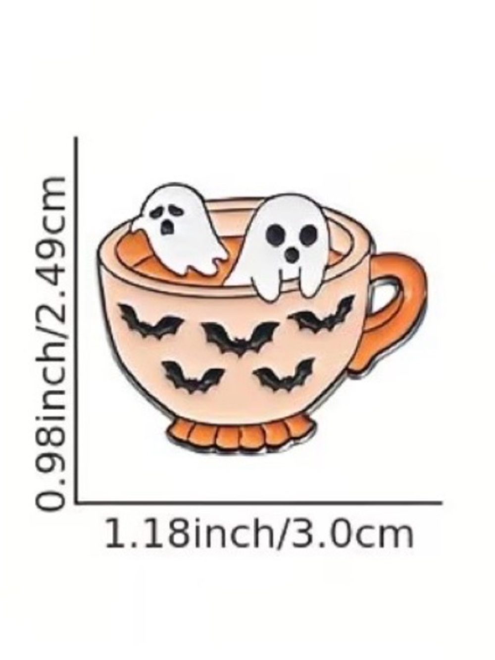 Halloween Ghosts in Orange Teacup Enamel Pin - Cute Bat Design - Picture 3 of 3